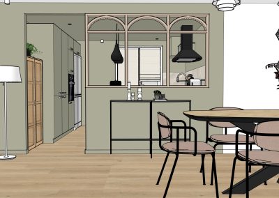 Décoration salle à manger à mionnay avec verrière bois, table ronde, chaises modernes et touches naturelles
